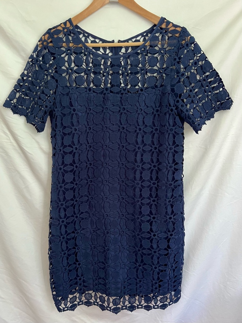 Laundry By Shelli Segal Navy Crochet Lace Short Sleeve Shift Dress, Size 8
